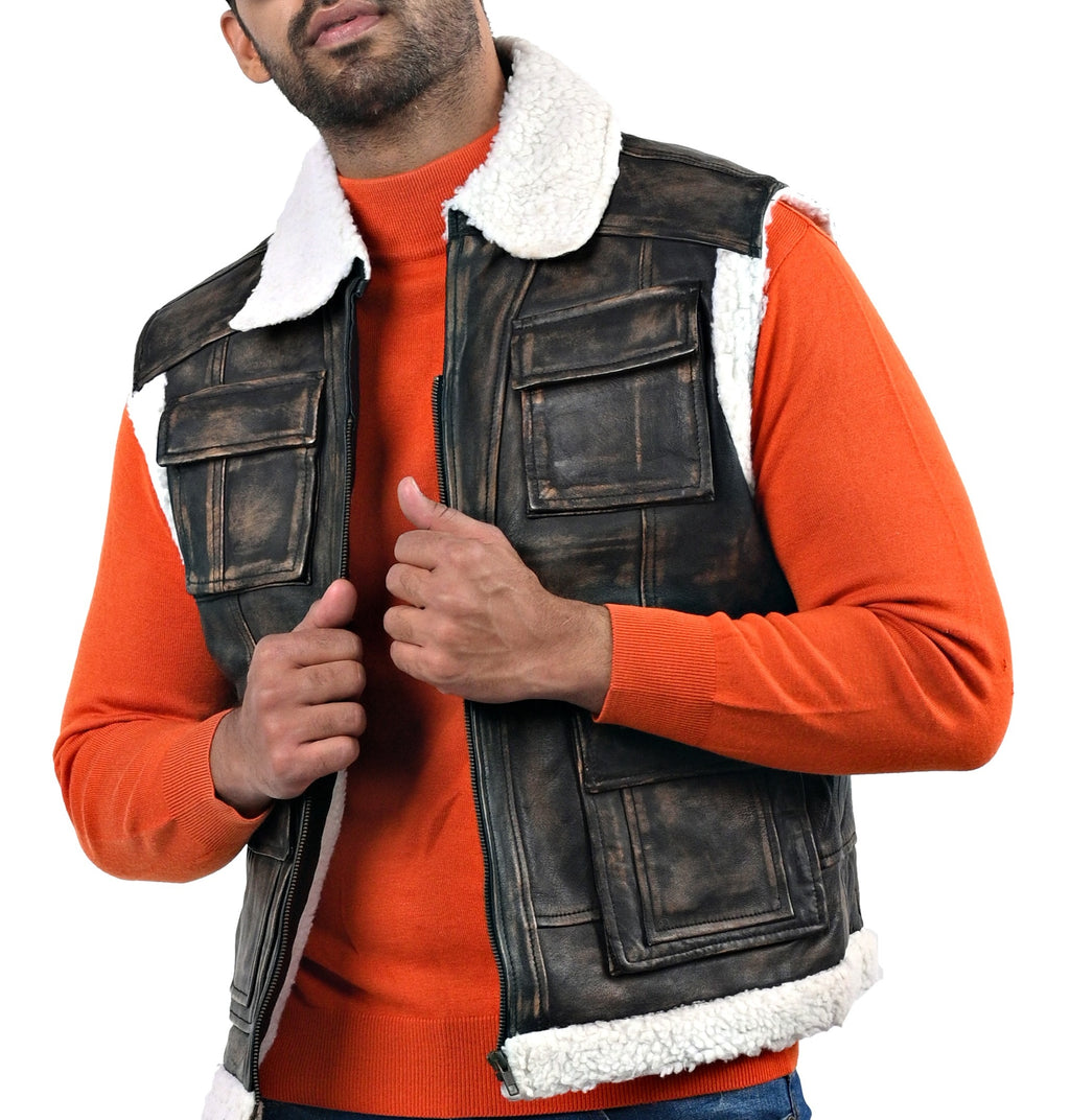 Basildon distressed sheepskin vest, faux fur lined, photo 4