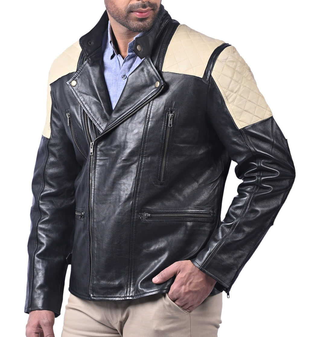 Men's black diamond quilted sheepskin jacket, photo 4