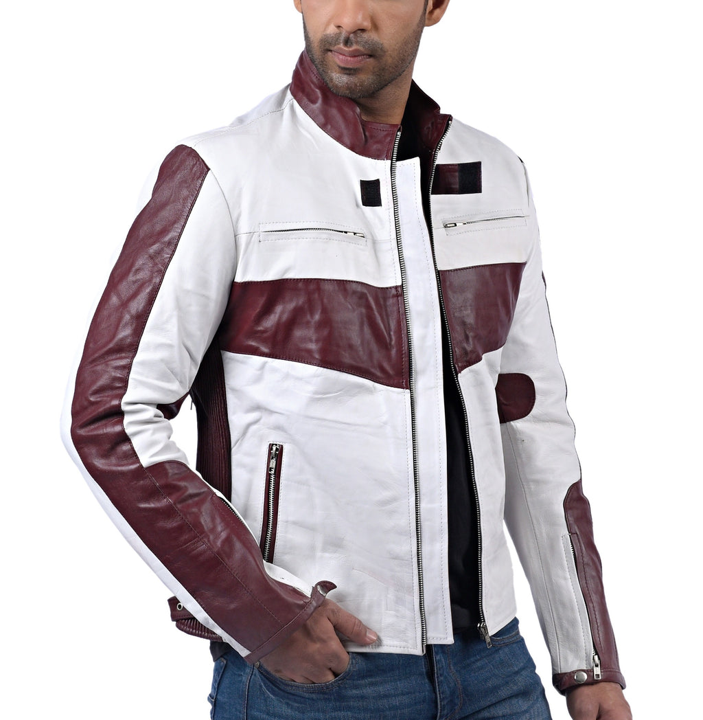 Men's maroon and white sheepskin racer jacket, photo 4