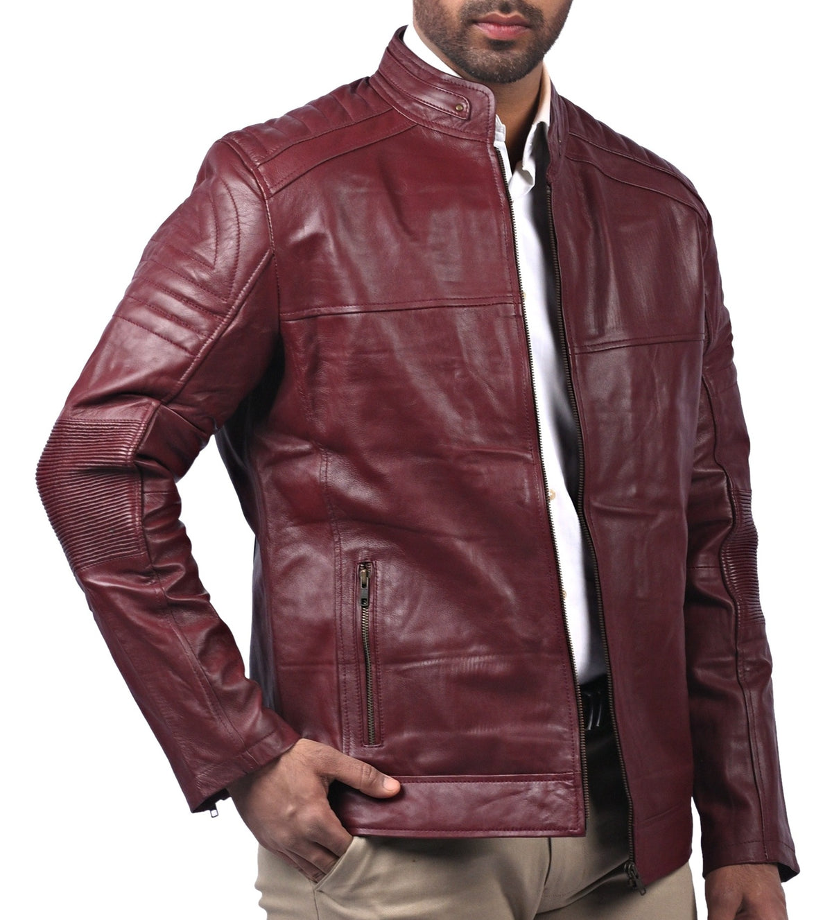 Men's maroon cafe racer jacket with zebra back print, photo 4