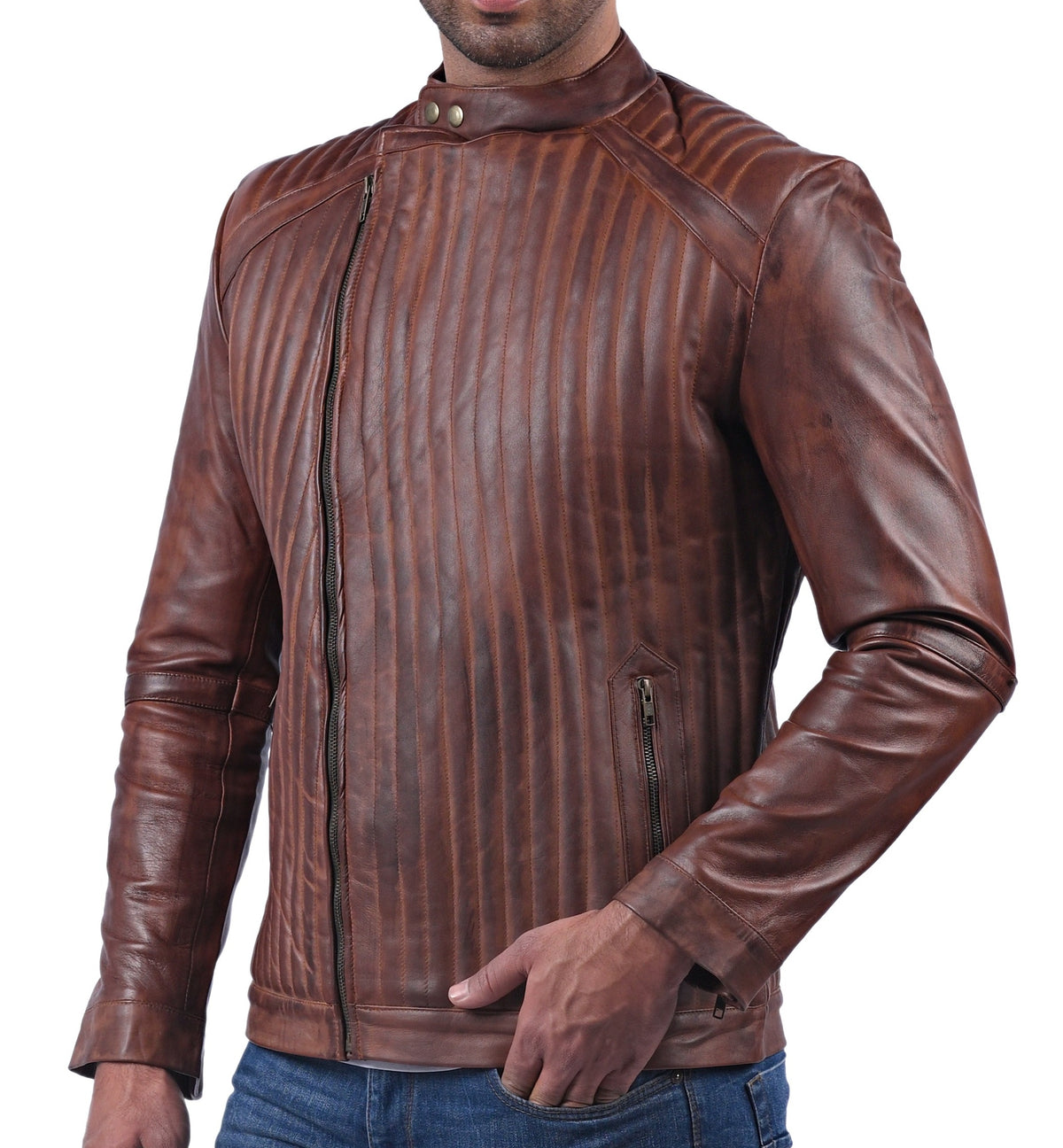 York tan waxed sheepskin biker jacket, photo 5