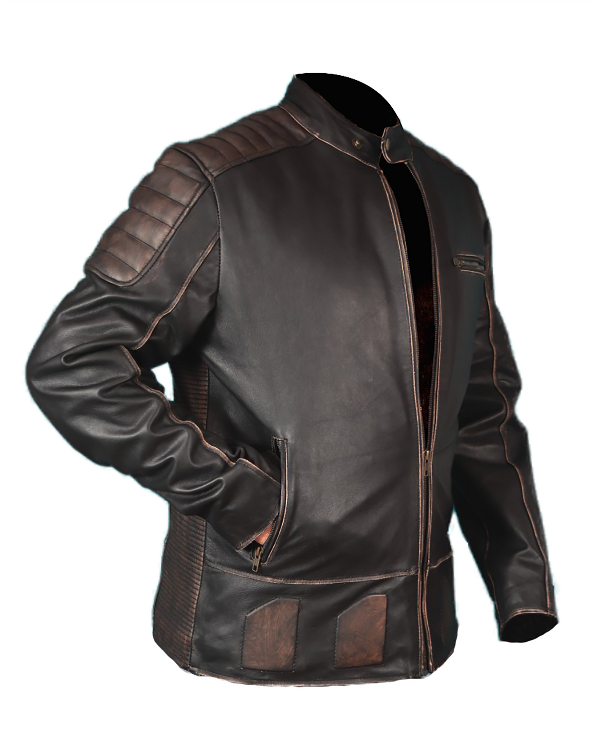 Men's black cowhide American skull print biker jacket, photo 4