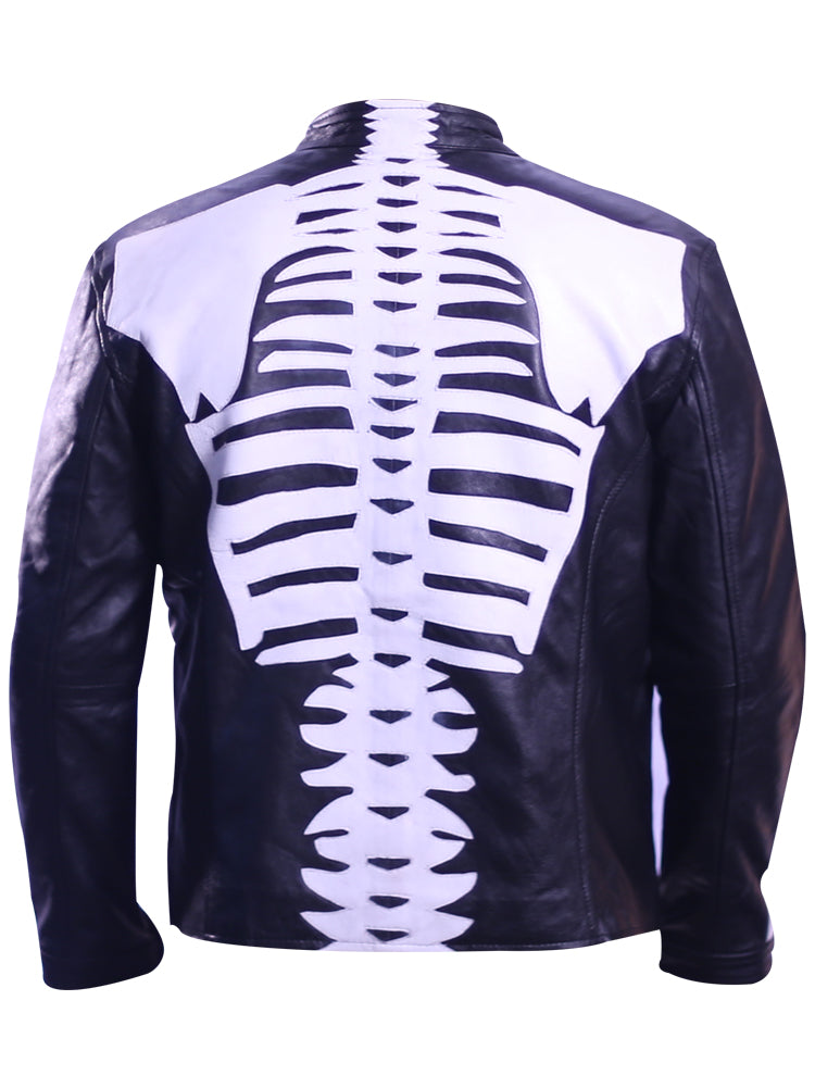 Men's black lambskin skeleton leather biker jacket, photo 2