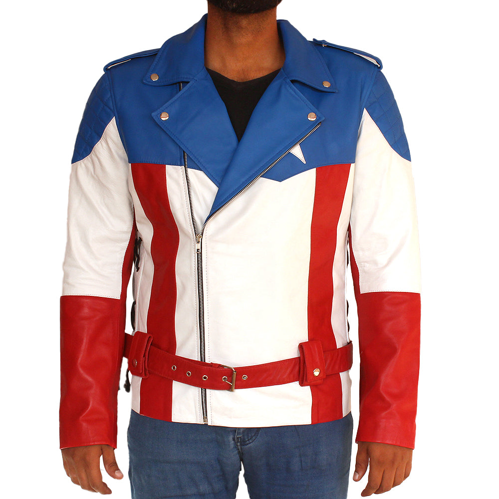 Captain America black cowhide leather biker jacket for men