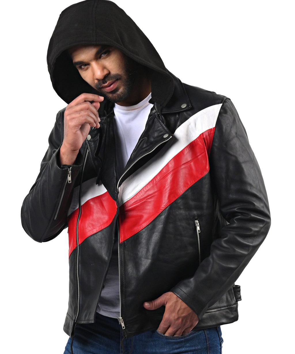 Ross Butler Zach Dempsey black hooded leather jacket, photo 5