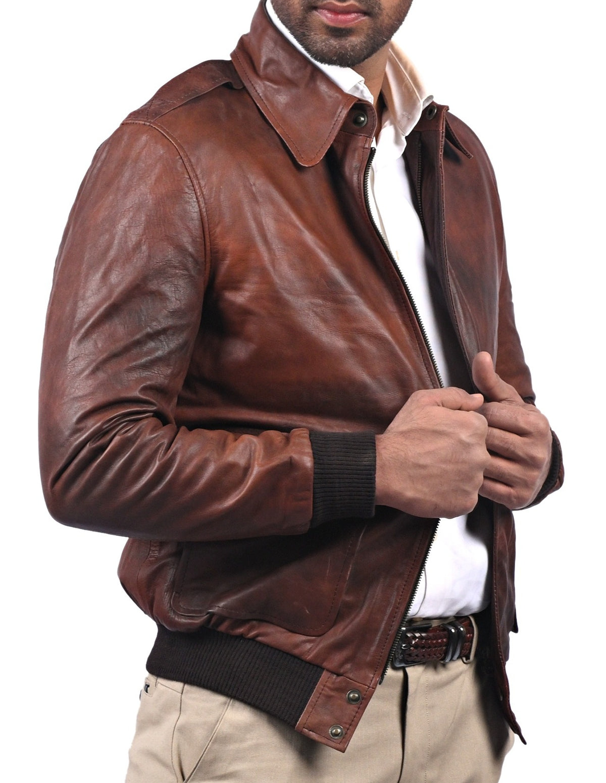 A2 pilot bomber jacket in antique brown cowhide, photo 5