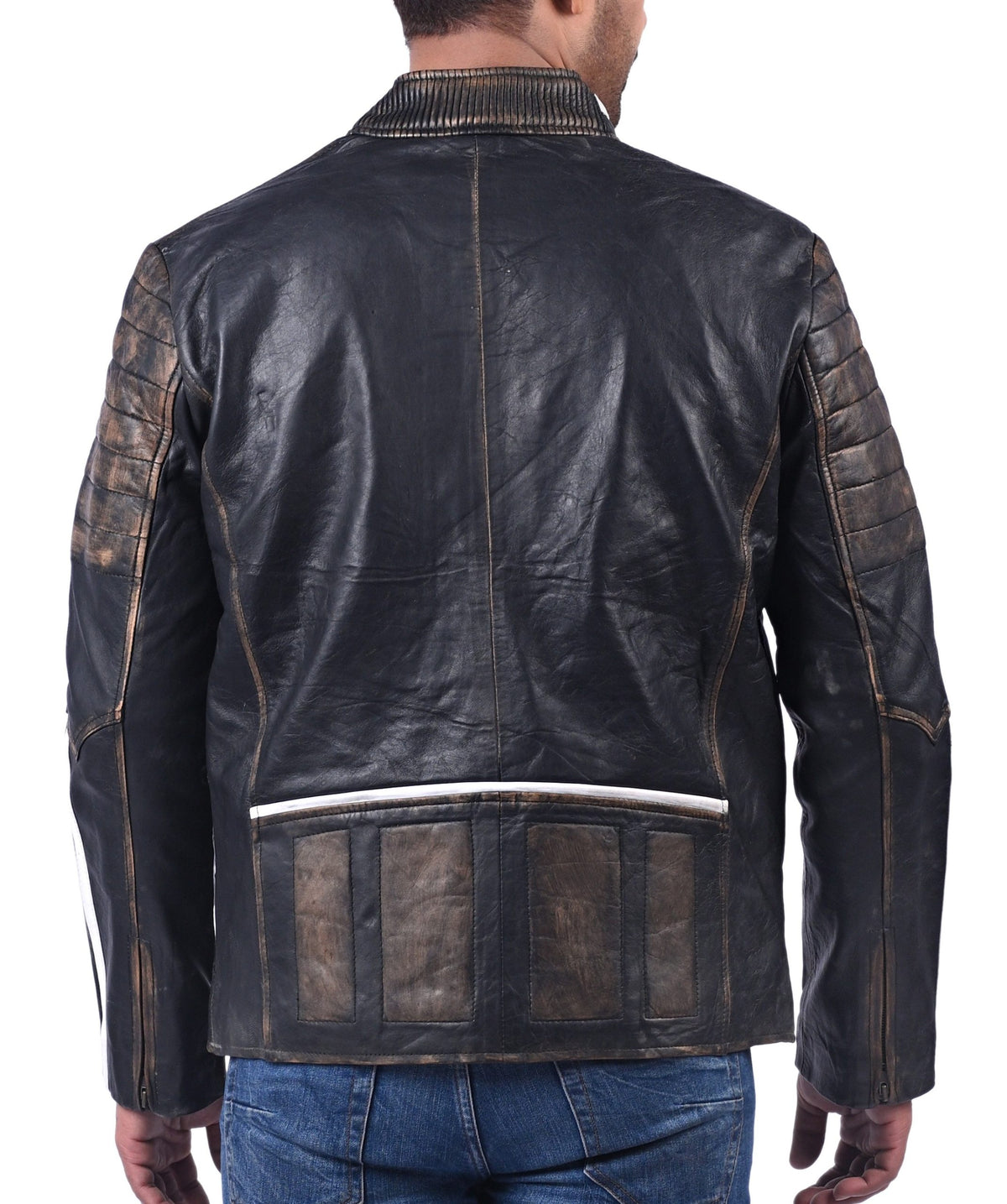 Men's black distressed full grain cowhide jacket, photo 2