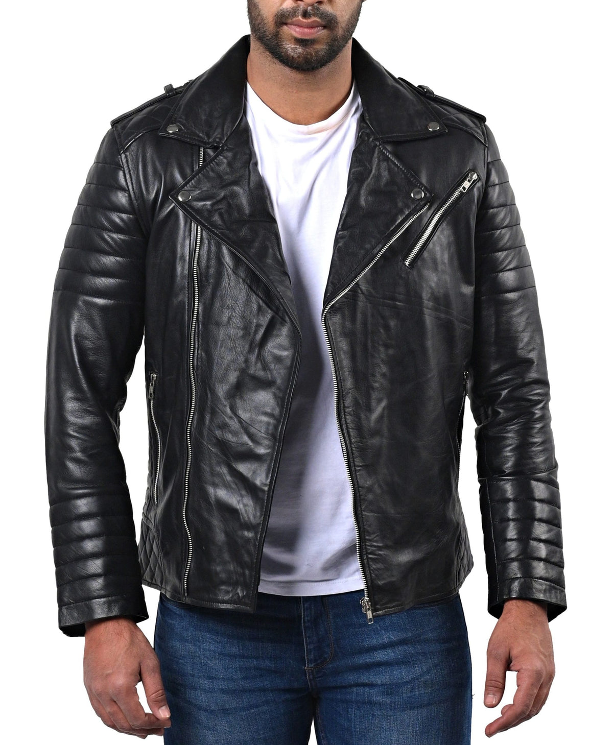 Native American tribal black sheepskin leather jacket, photo 2