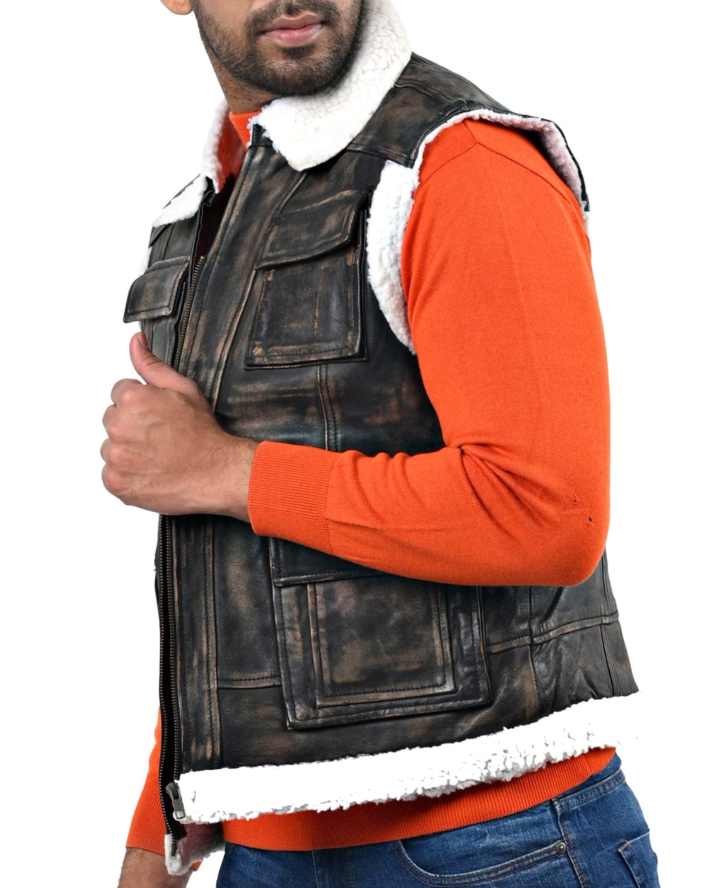 Basildon distressed sheepskin vest, faux fur lined, photo 5