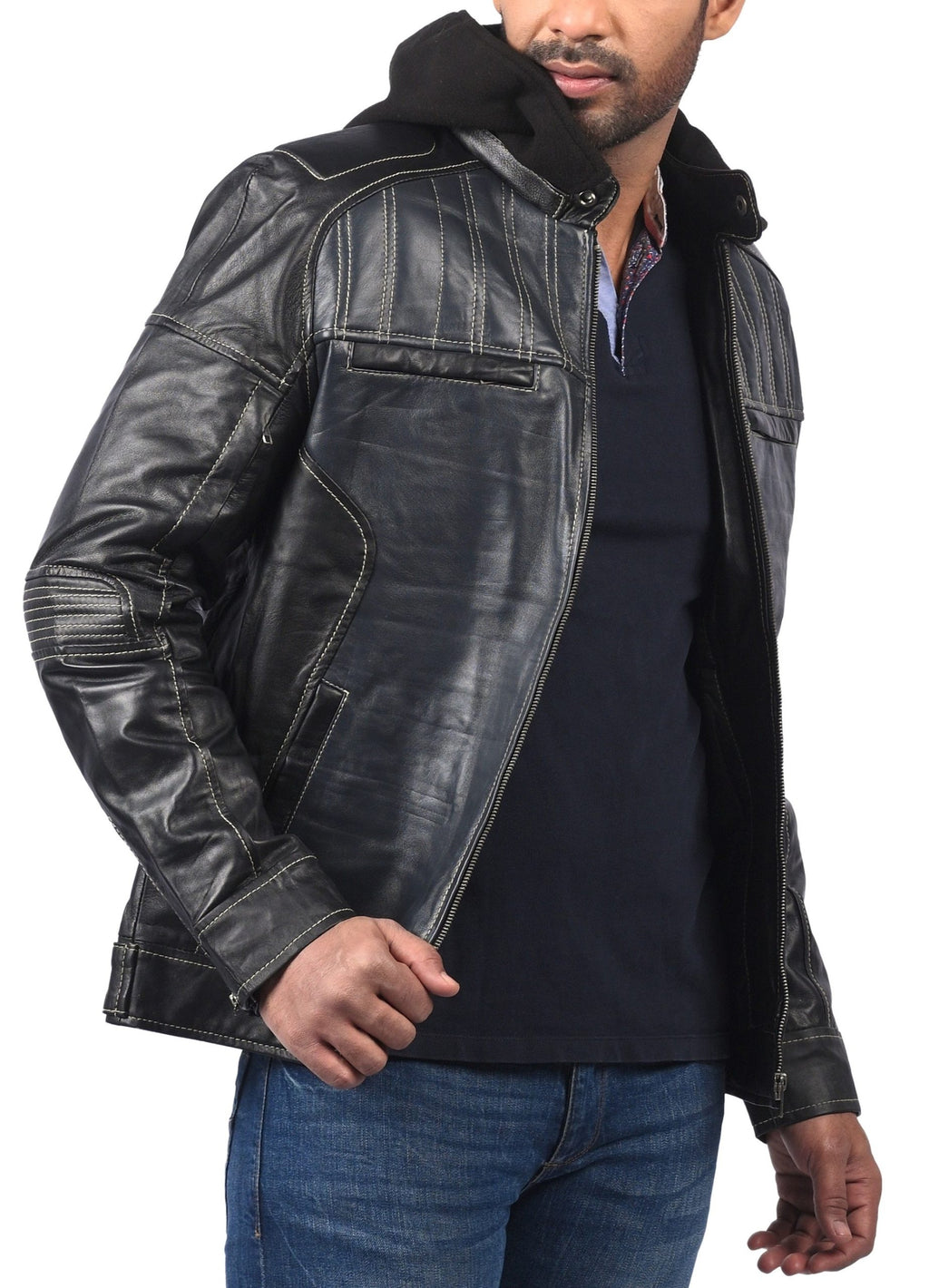 Men's vintage hooded sheepskin leather jacket, photo 5