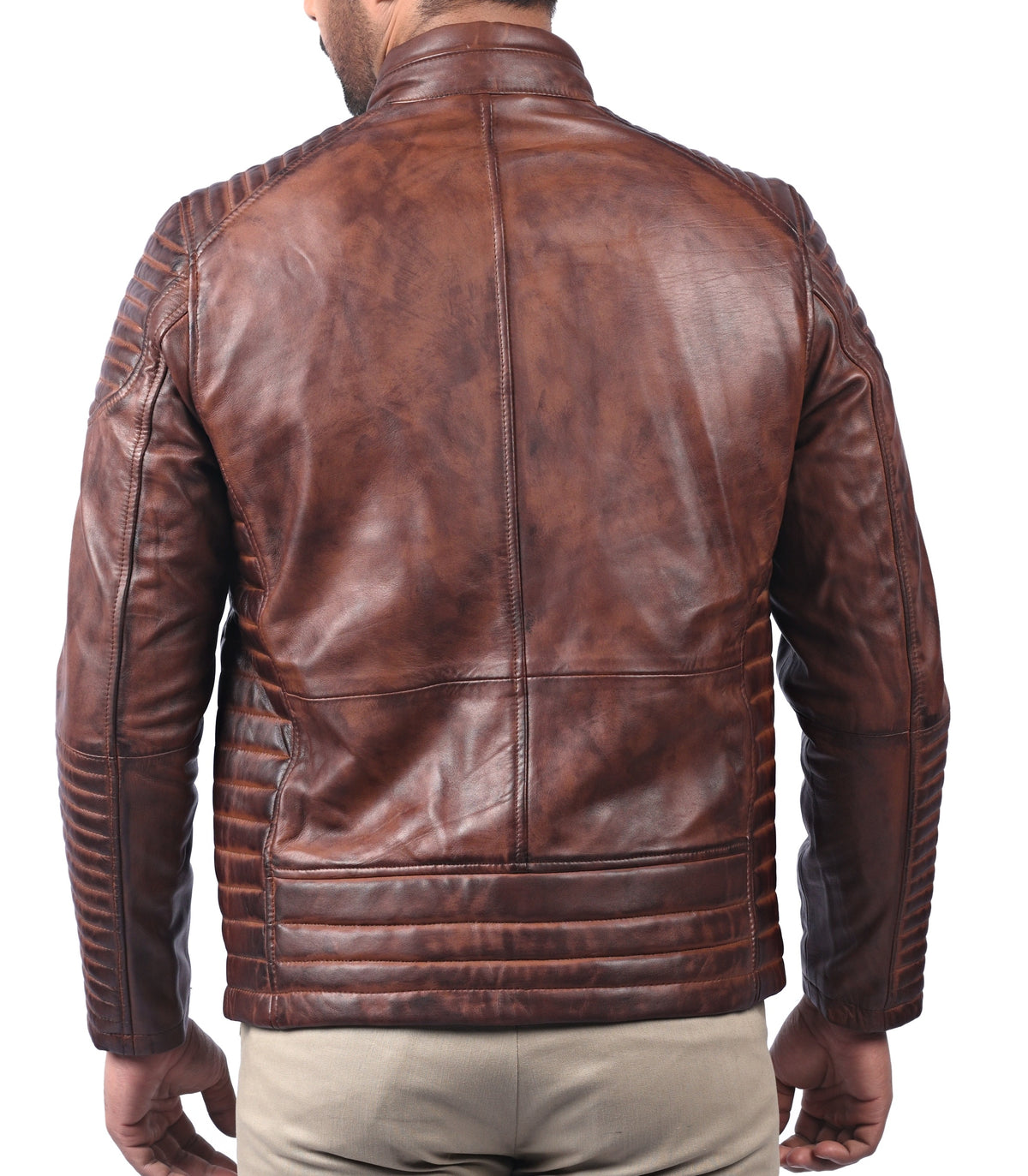 Men's classic tan waxed sheepskin leather jacket, photo 5