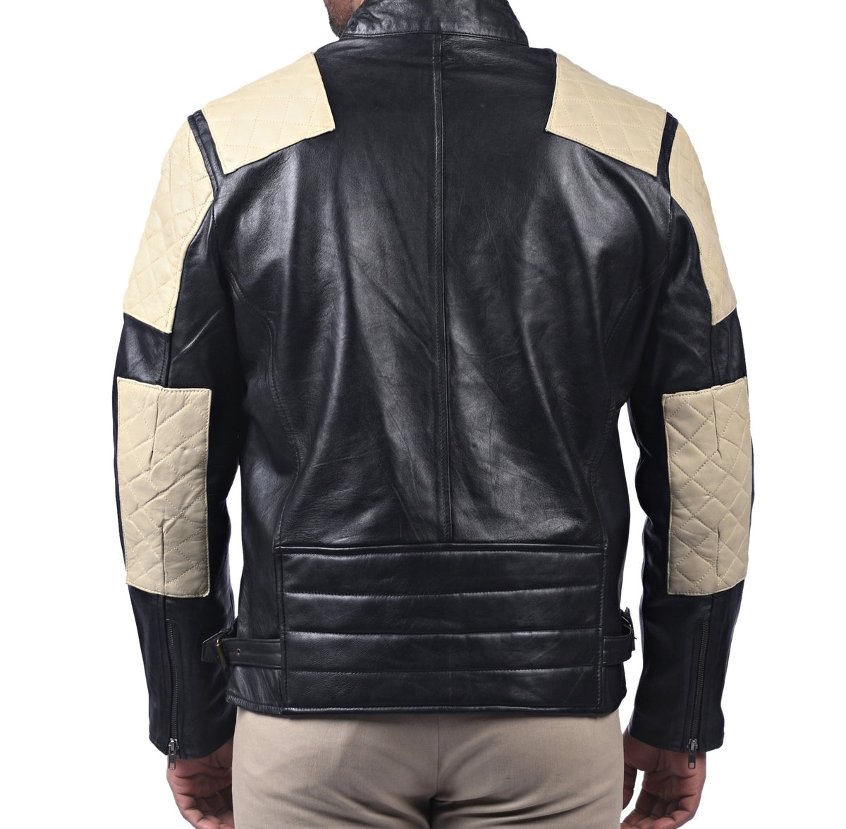 Men's black diamond quilted sheepskin jacket, photo 5