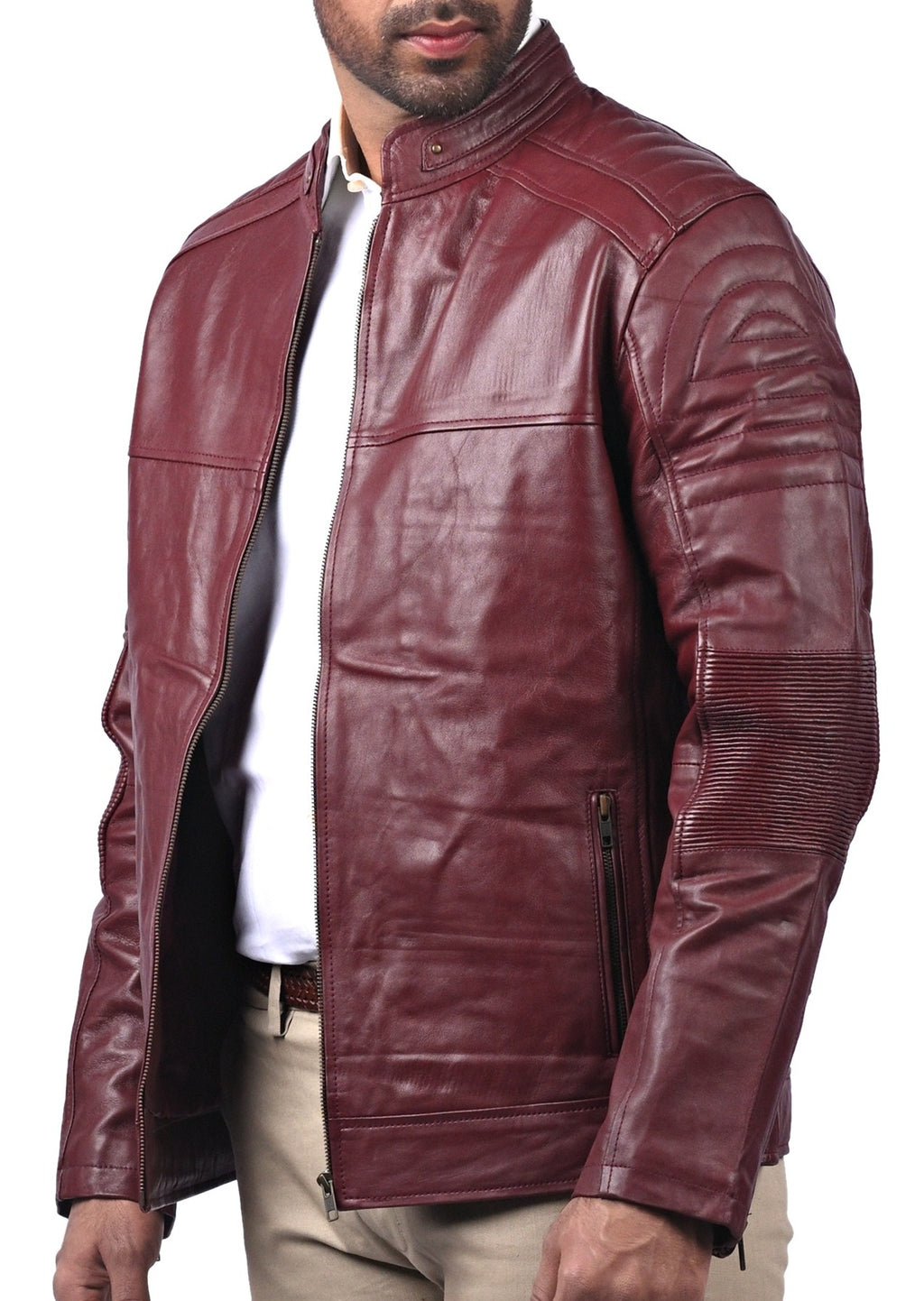 Men's maroon cafe racer jacket with zebra back print, photo 5