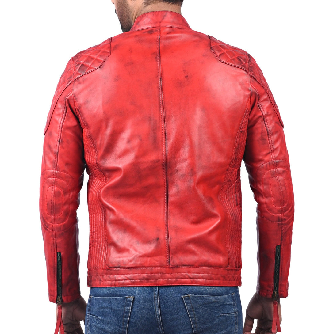 Plymouth red sheepskin biker jacket with white stripes, photo 6