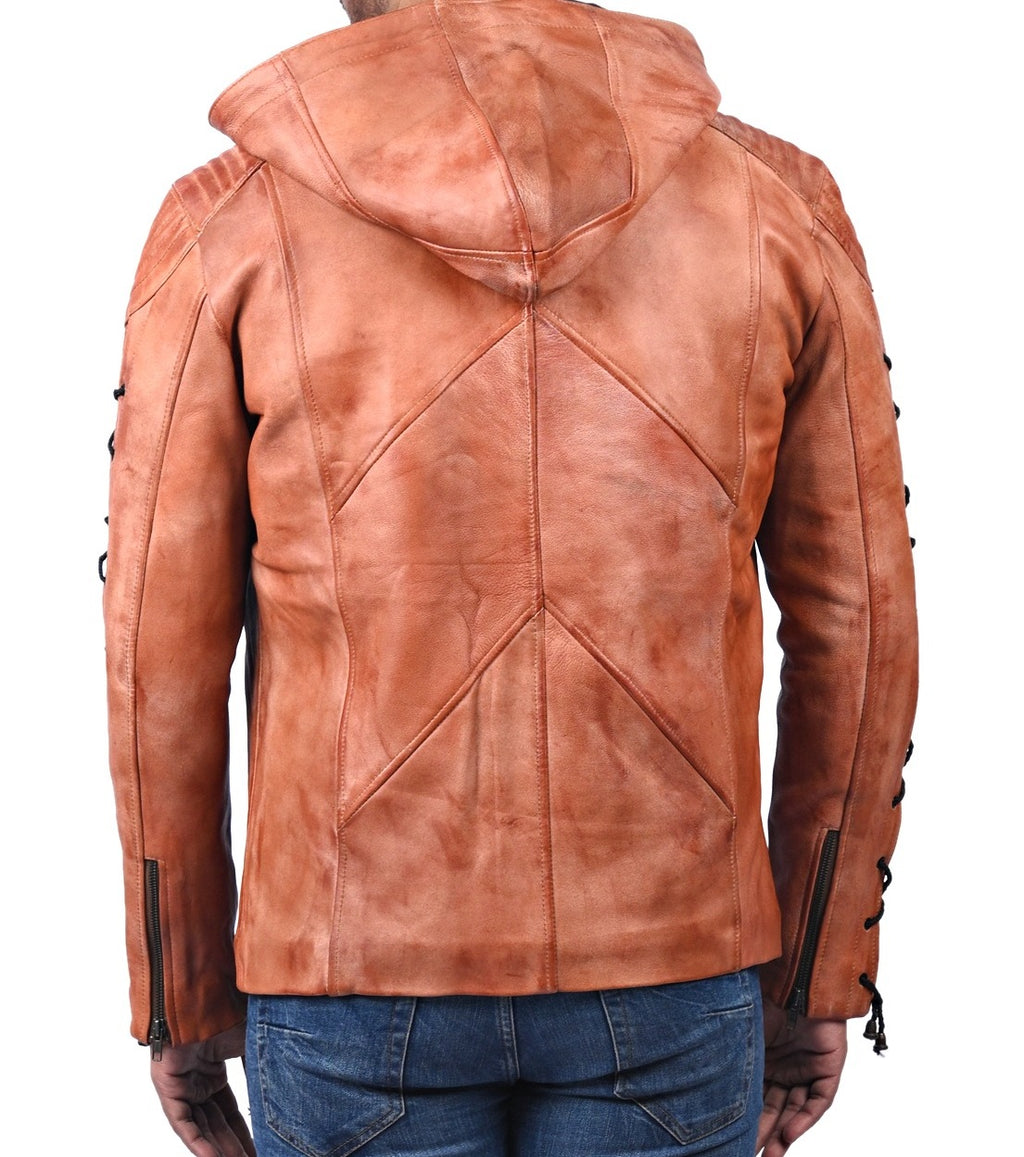 Roy Harper Arrow hooded tan waxed leather jacket, photo 6