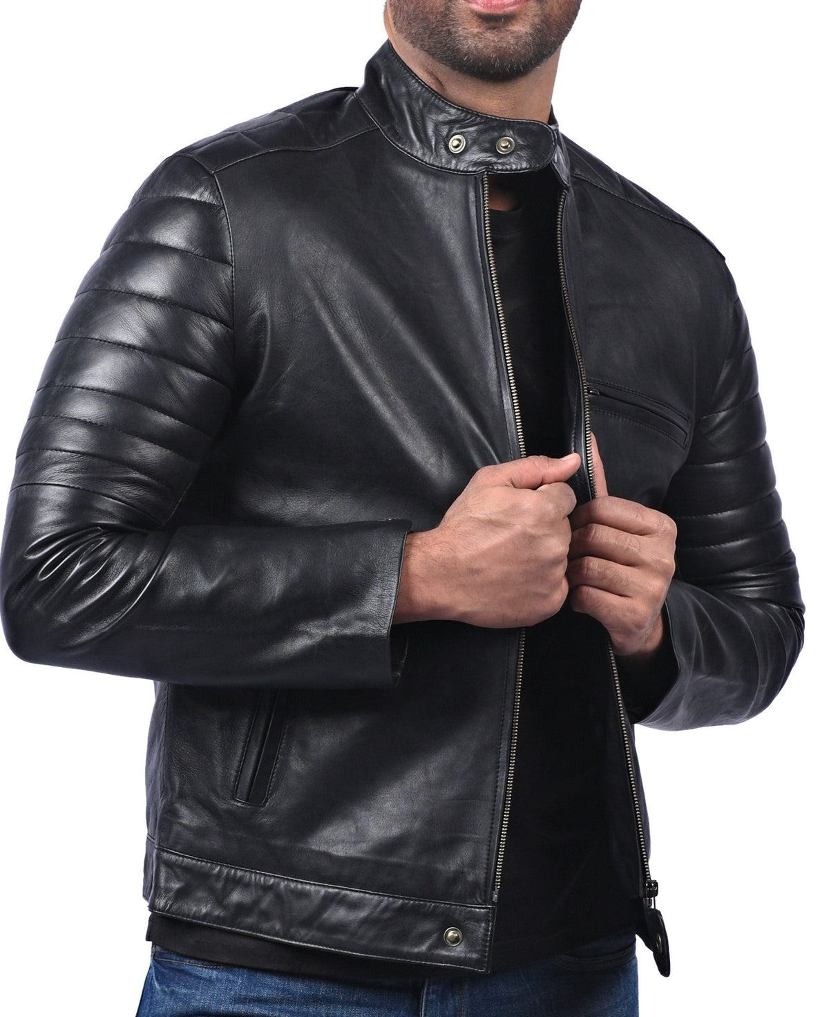 Black sheepskin jacket with 3D samurai back print, photo 5