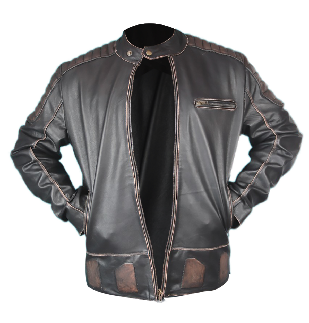 Men's black cowhide American skull print biker jacket, photo 5