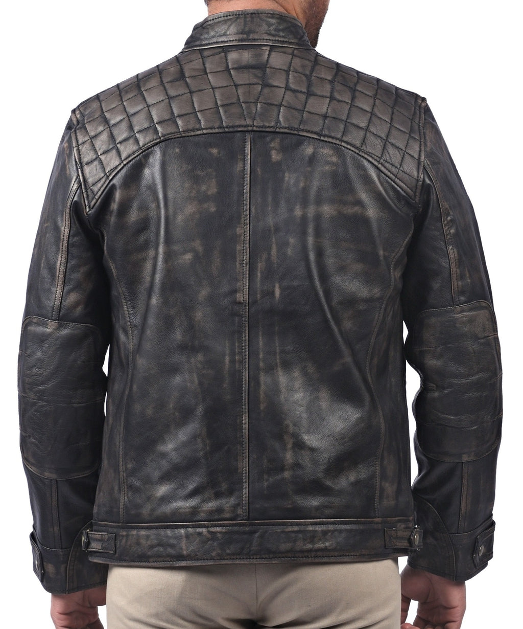Men's black distressed cowhide cafe racer jacket, photo 6