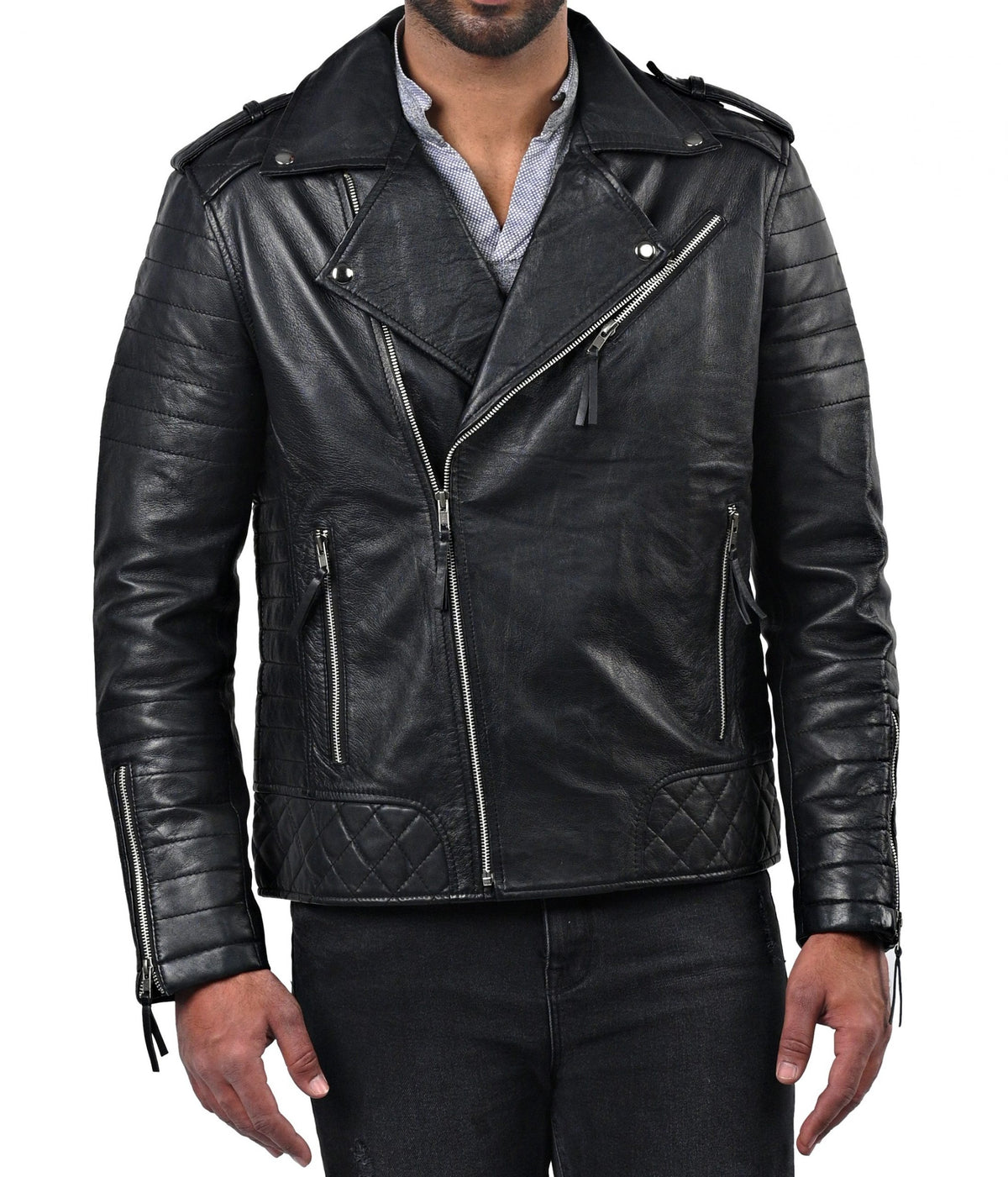 Boda Skins black sheepskin double breasted biker jacket, photo 5