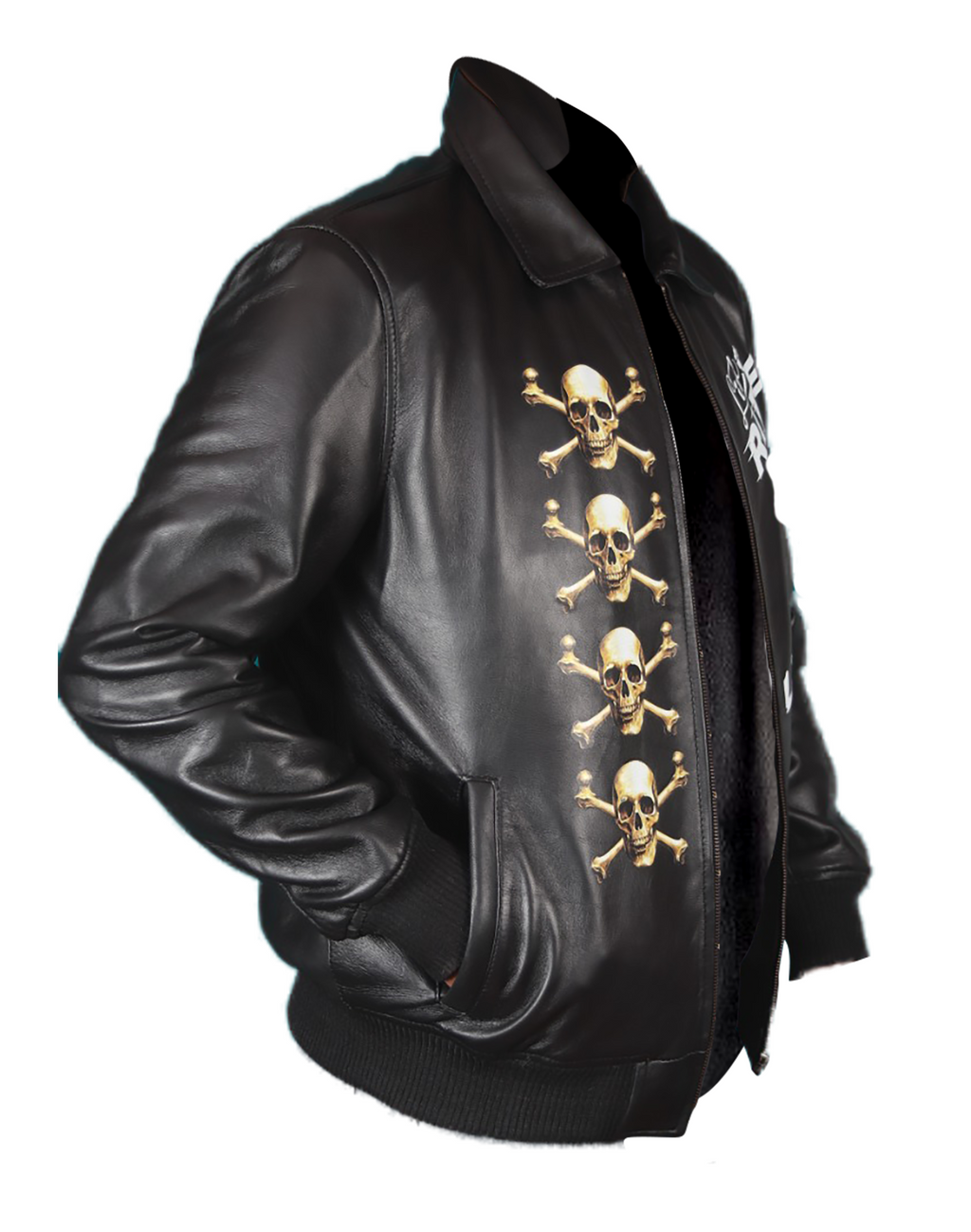 Skull Ride print black sheepskin biker jacket, photo 5