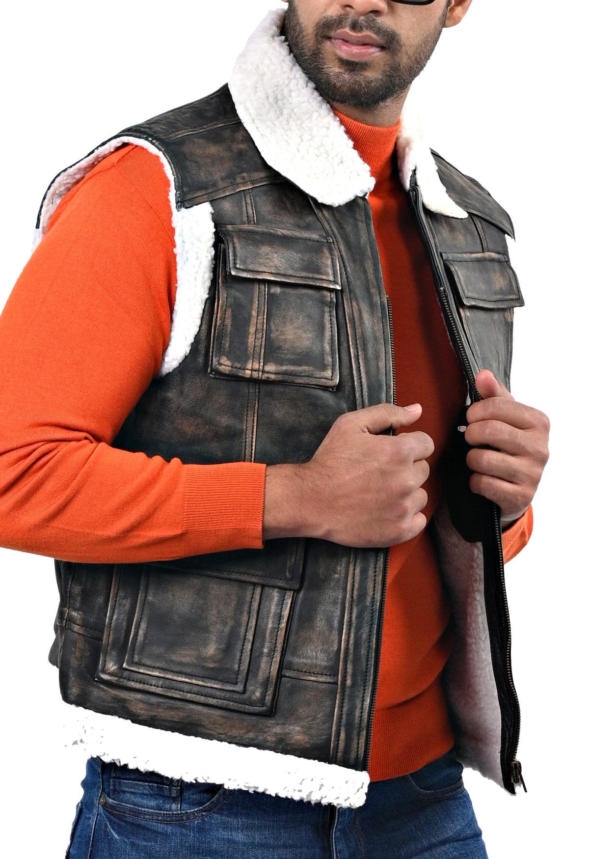 Basildon distressed sheepskin vest, faux fur lined, photo 6