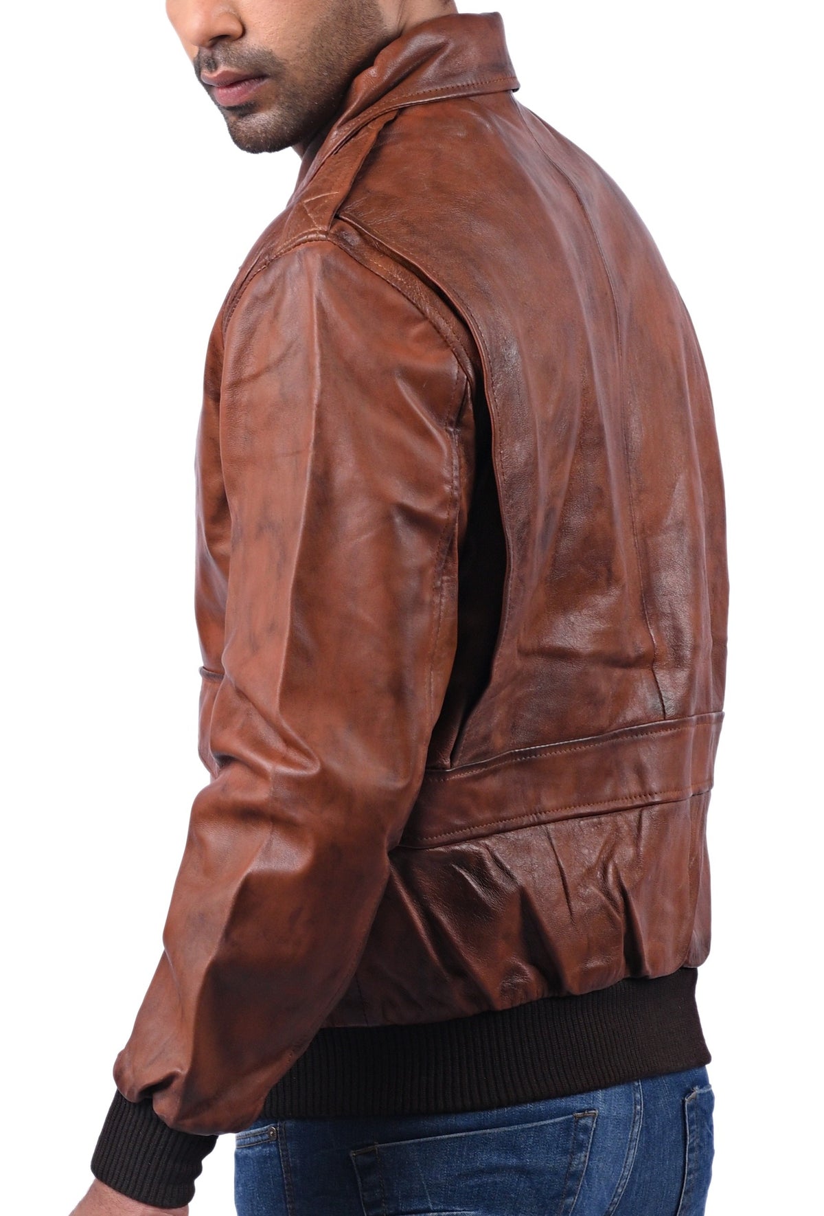 Men's antique brown cowhide aviator bomber jacket, photo 6