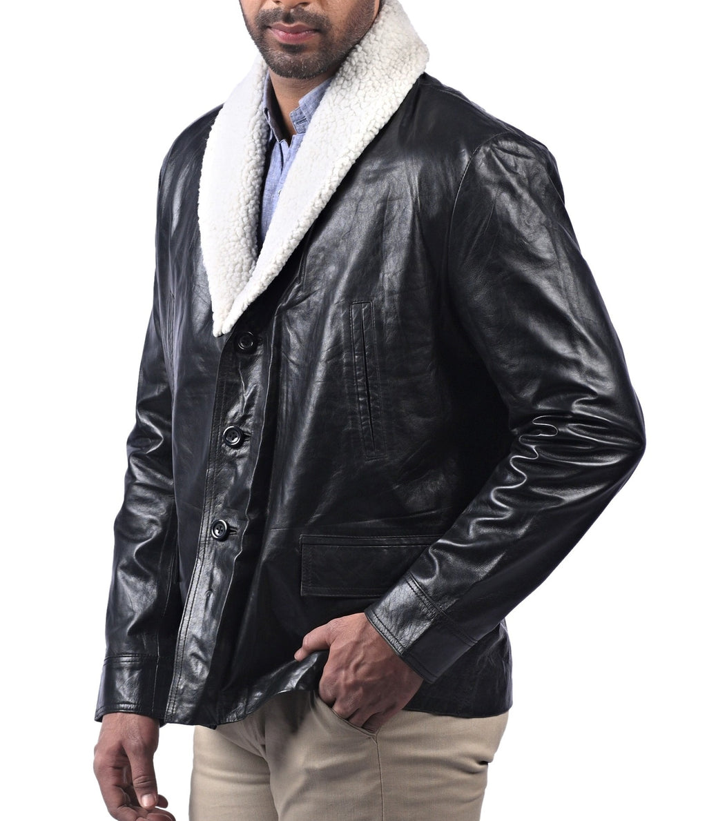 Alford black sheepskin aviator leather jacket, photo 4