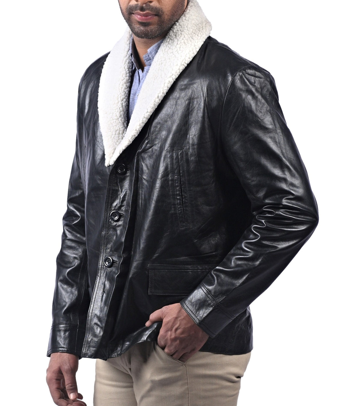 Alford black sheepskin aviator leather jacket, photo 2