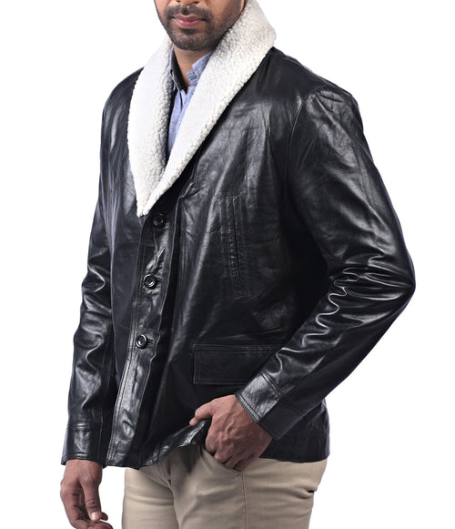 Alford black sheepskin aviator leather jacket, photo 2