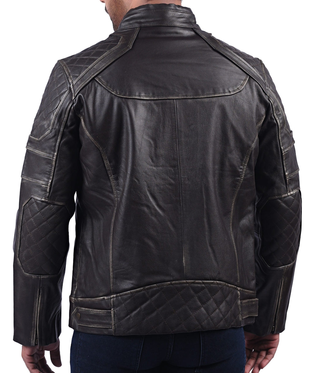 Men's black distressed cowhide jacket with snap collar, photo 6
