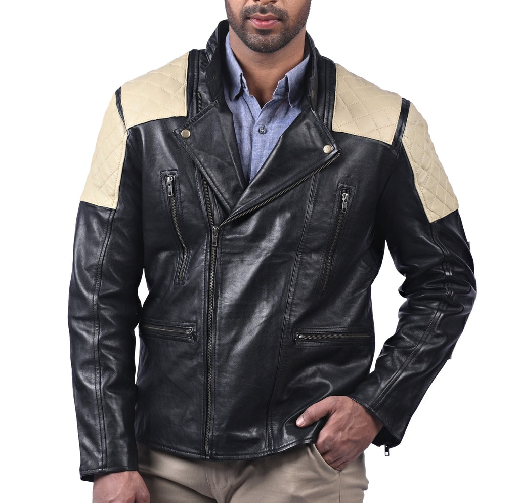 Men's black diamond quilted sheepskin jacket, photo 2