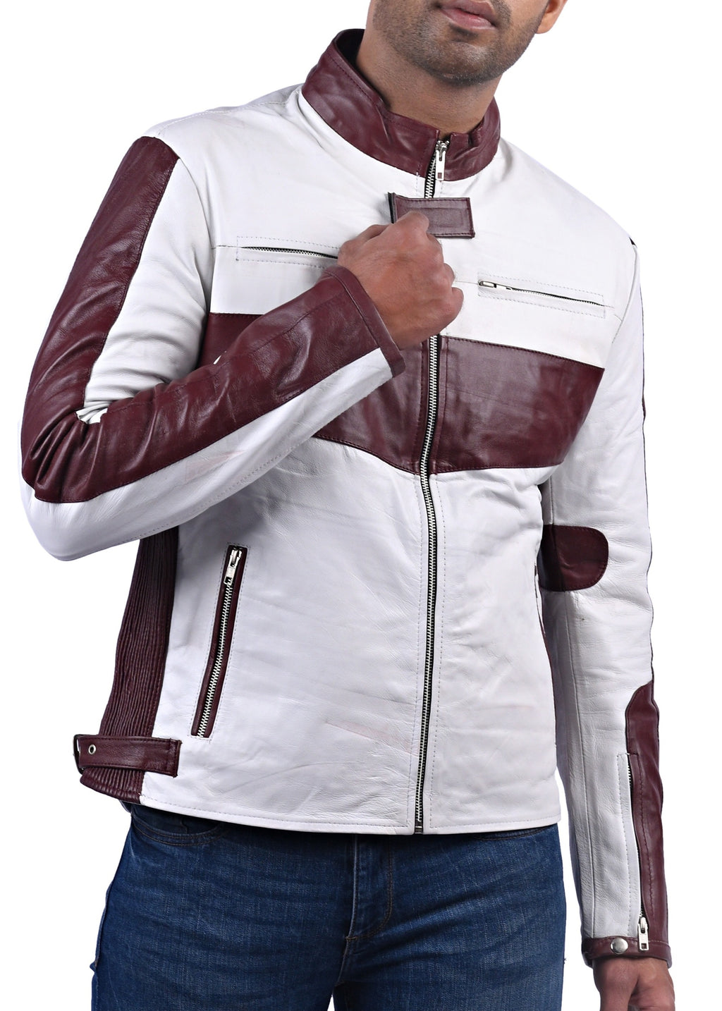 Men's maroon and white sheepskin racer jacket, photo 6