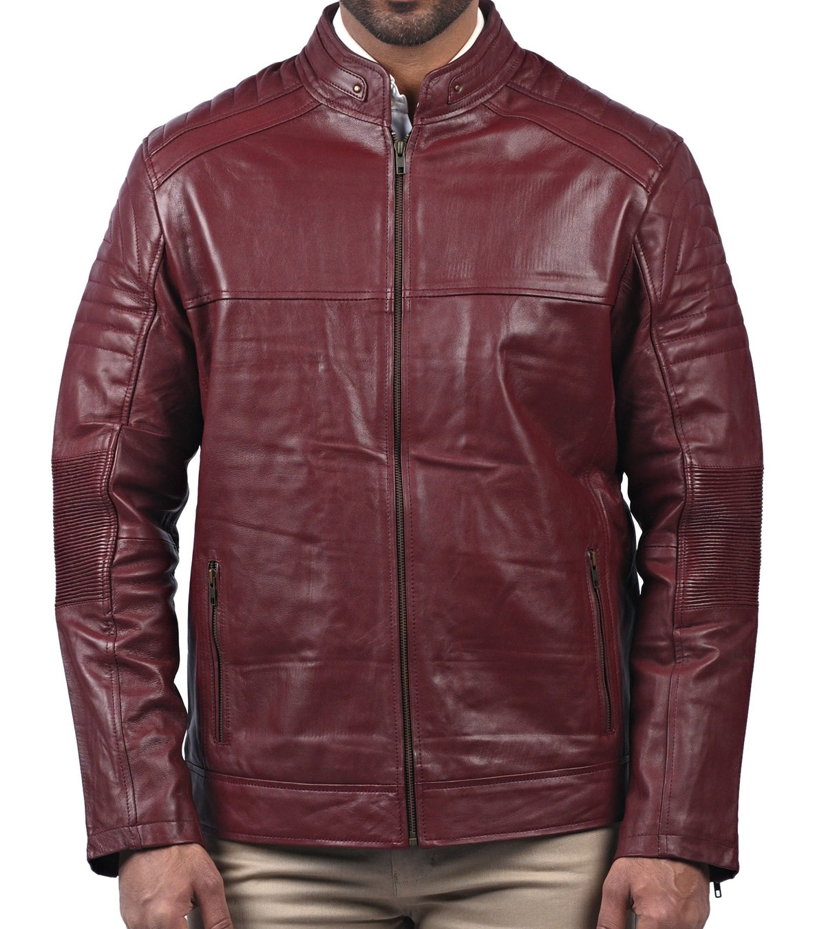 Men's maroon cafe racer jacket with zebra back print, photo 6