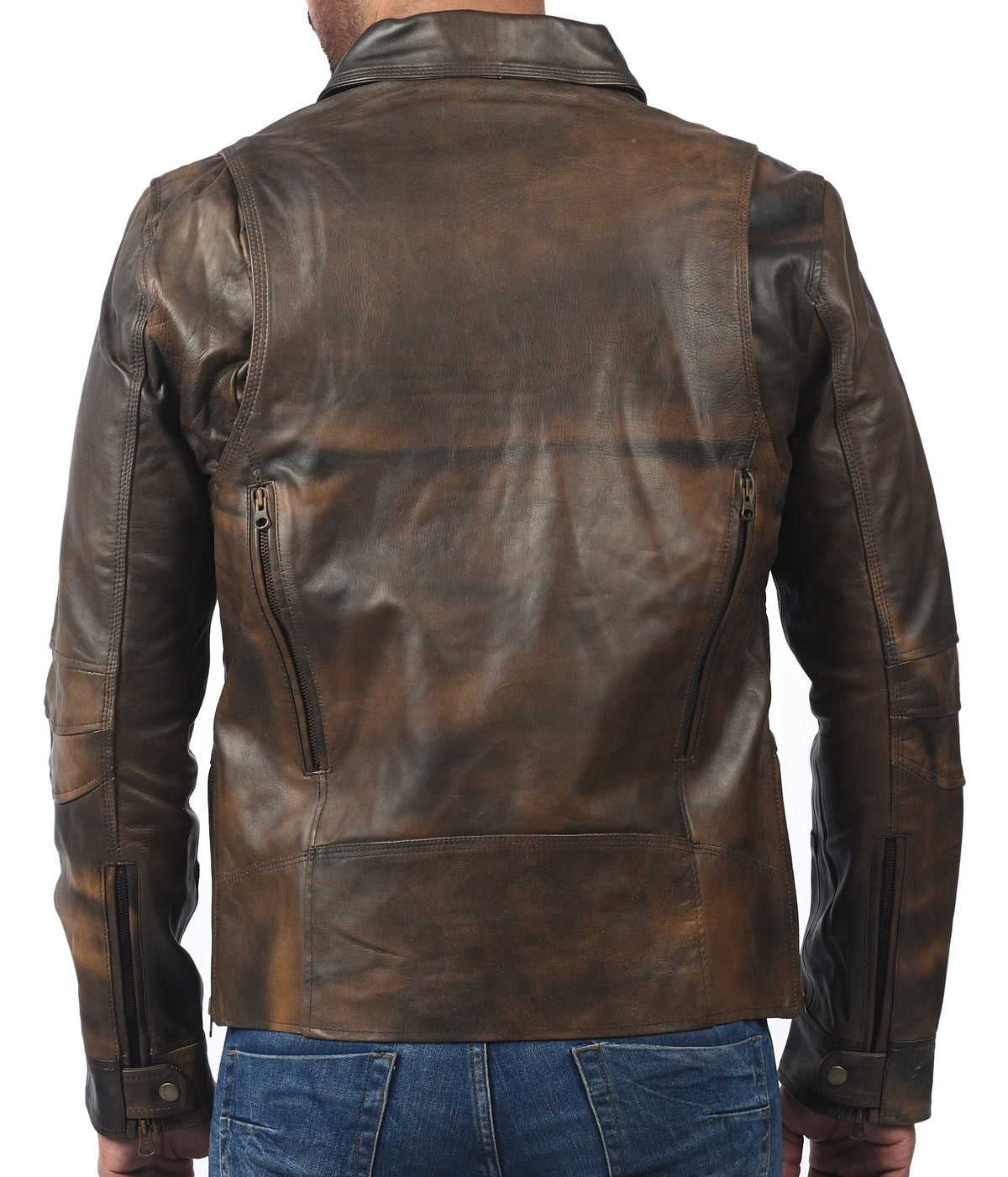 Triple stitch double breasted biker jacket, distressed brown, photo 6