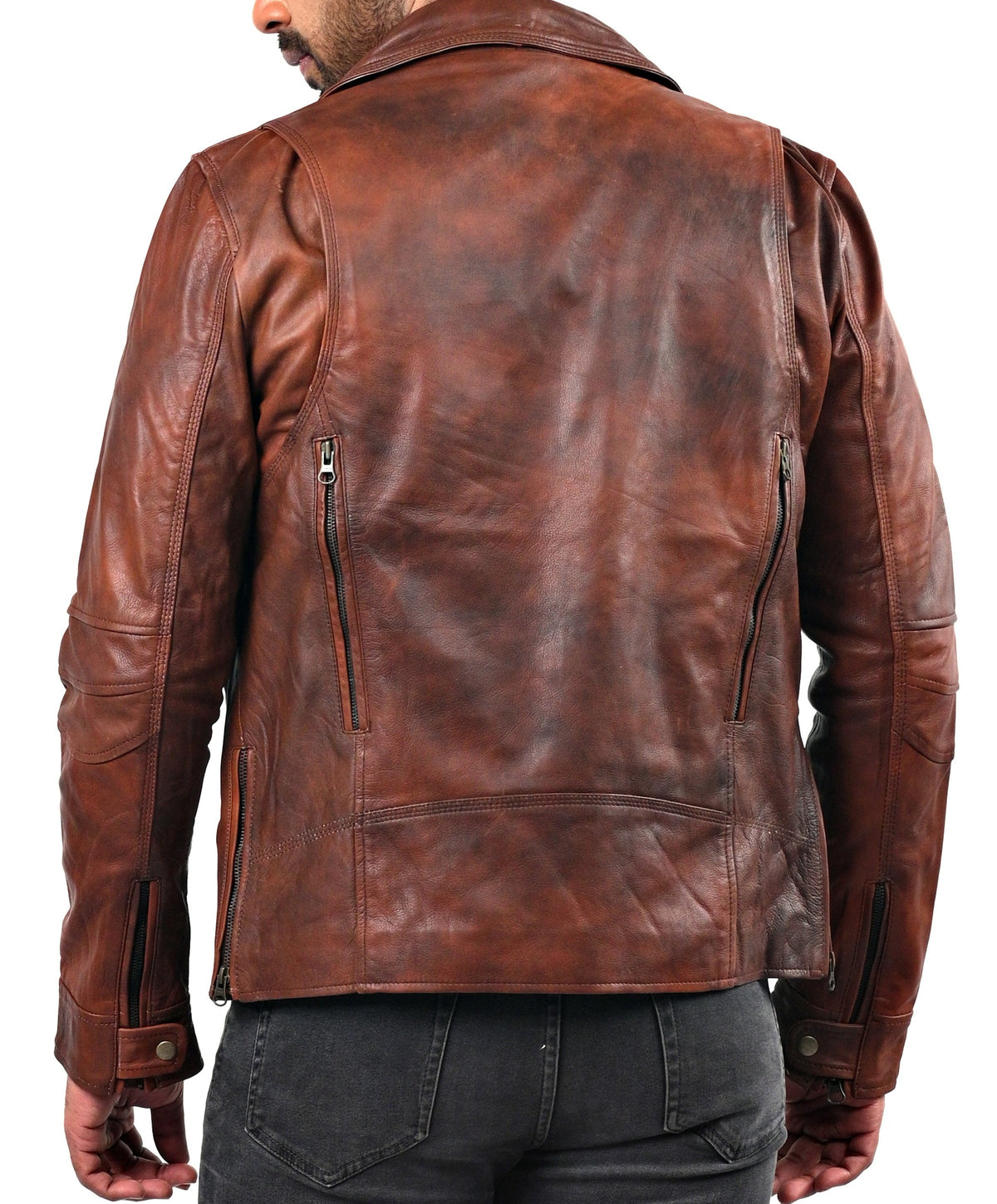 Triple stitch double breasted biker jacket, distressed camel, photo 2