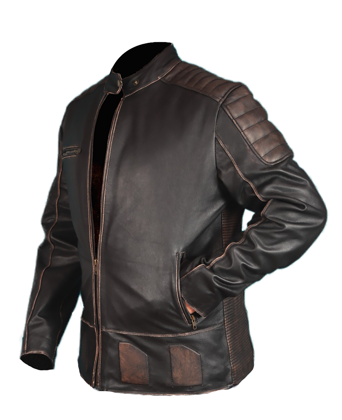 Men's black cowhide American skull print biker jacket, photo 2