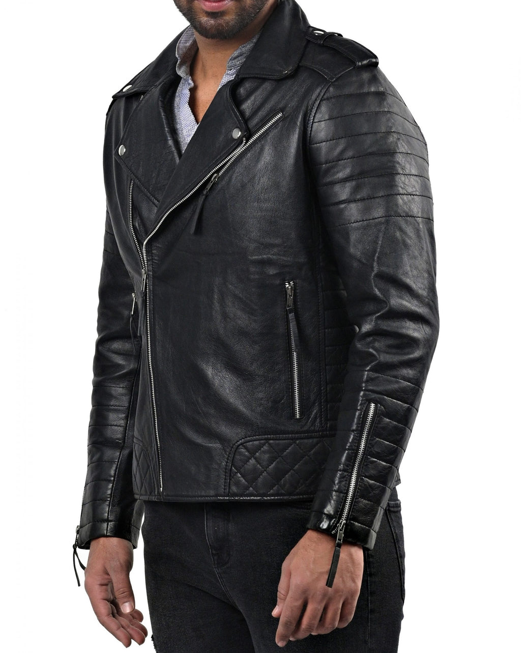 Boda Skins black sheepskin double breasted biker jacket, photo 6