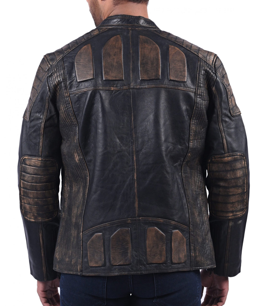 Men's black rub-off cowhide biker jacket, photo 2