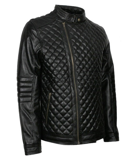 Men's black quilted sheepskin leather jacket, photo 2