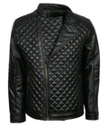 Men's black quilted genuine sheepskin leather jacket
