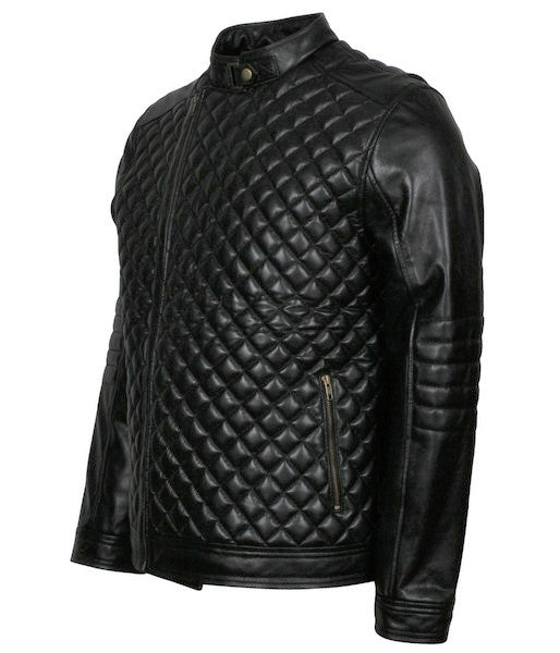 Men's black quilted sheepskin leather jacket, photo 3