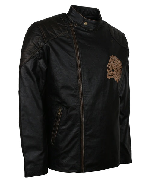Men's black skull leather motorcycle jacket, photo 4