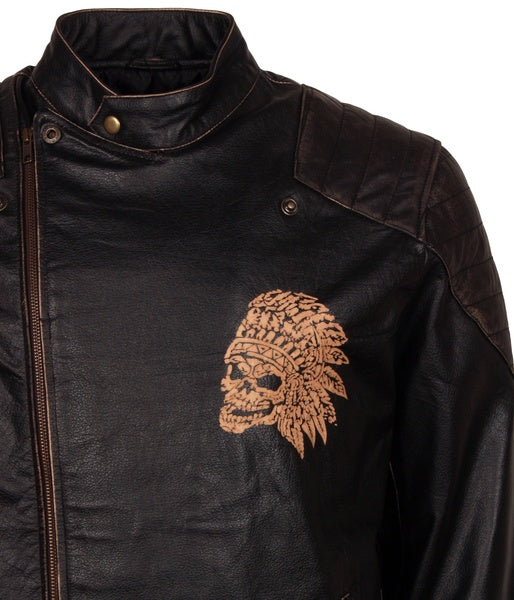 Men's black skull leather motorcycle jacket, photo 5