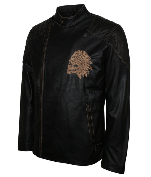 Men's black skull leather motorcycle jacket, photo 6