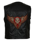 Men's black genuine leather skull motorcycle vest