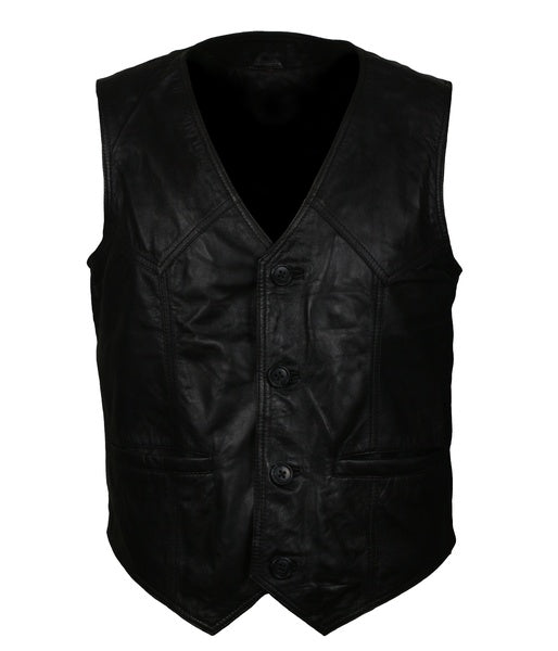 Men's black leather skull motorcycle vest, photo 2