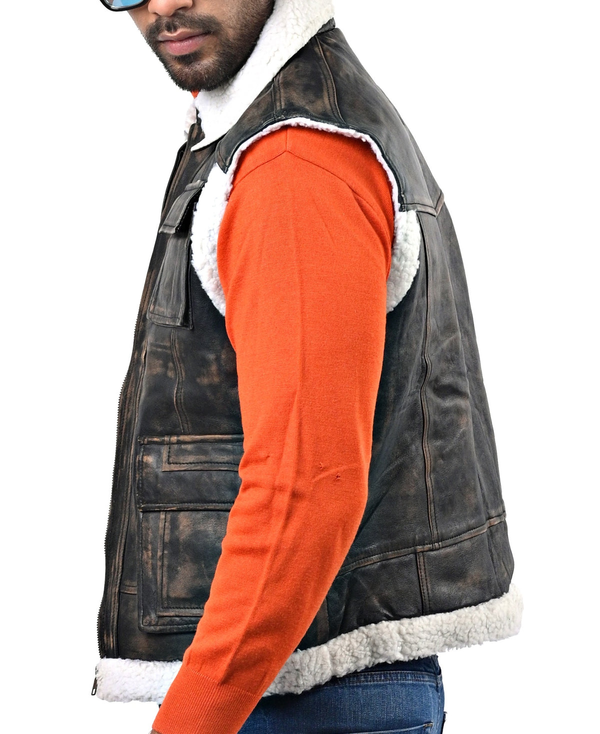 Basildon distressed sheepskin vest, faux fur lined, photo 7