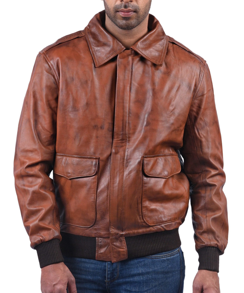 Men's antique brown cowhide aviator bomber jacket, photo 2