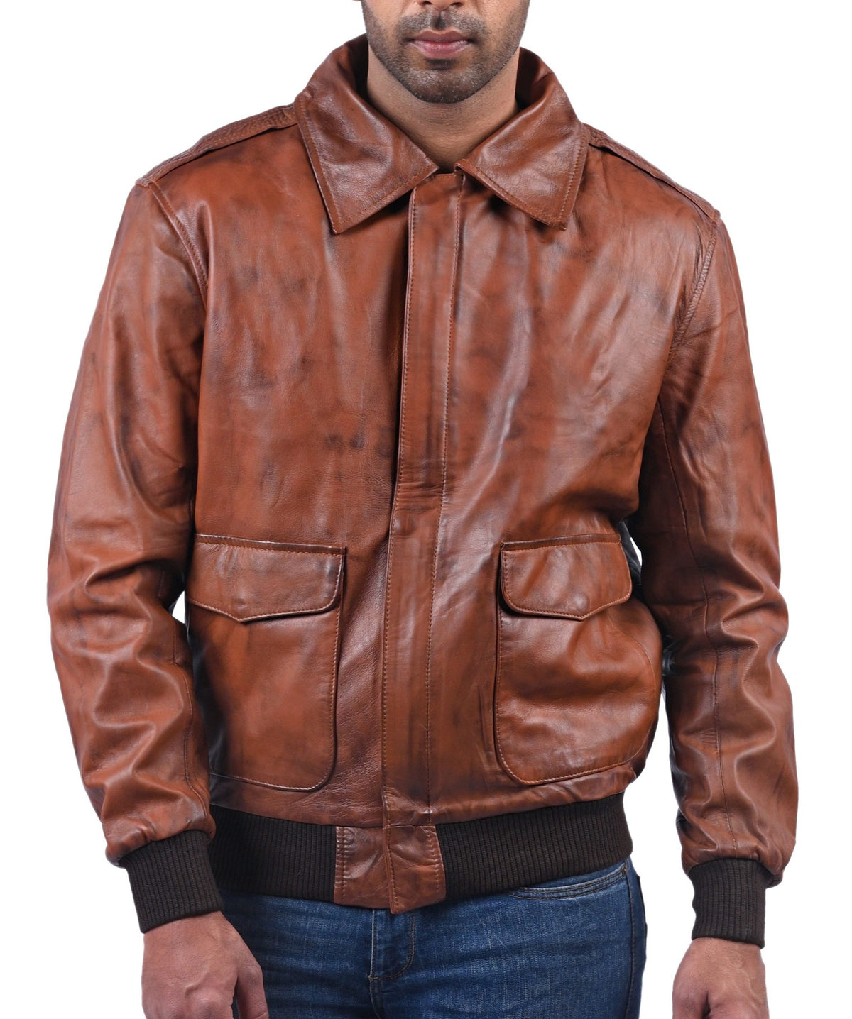 Men's antique brown cowhide aviator bomber jacket, photo 2