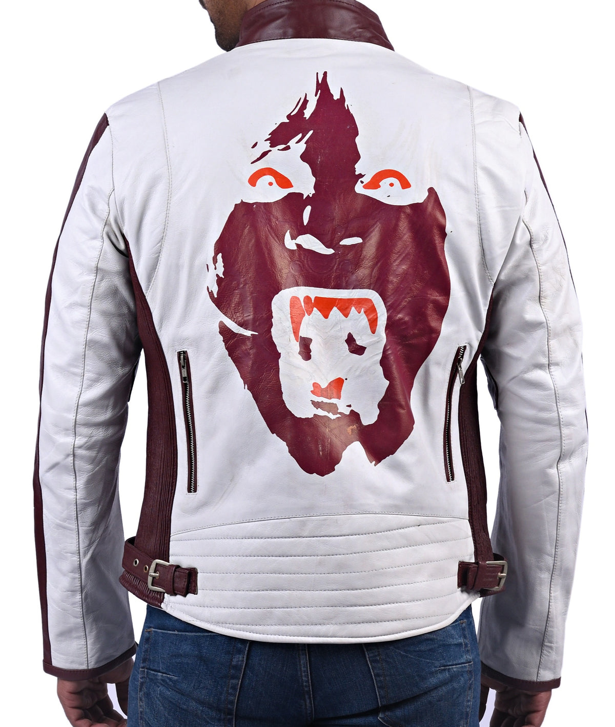 Men's maroon and white sheepskin racer jacket, photo 2